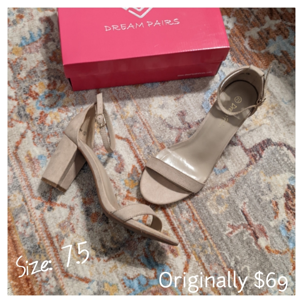 Nude Suede Low Block Heel Shoes Sandals
